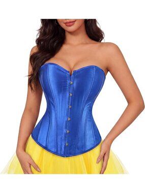 Women's Blue Halloween Sexy Lingerie Waist Satin Cincher Lace up Corset Blouses